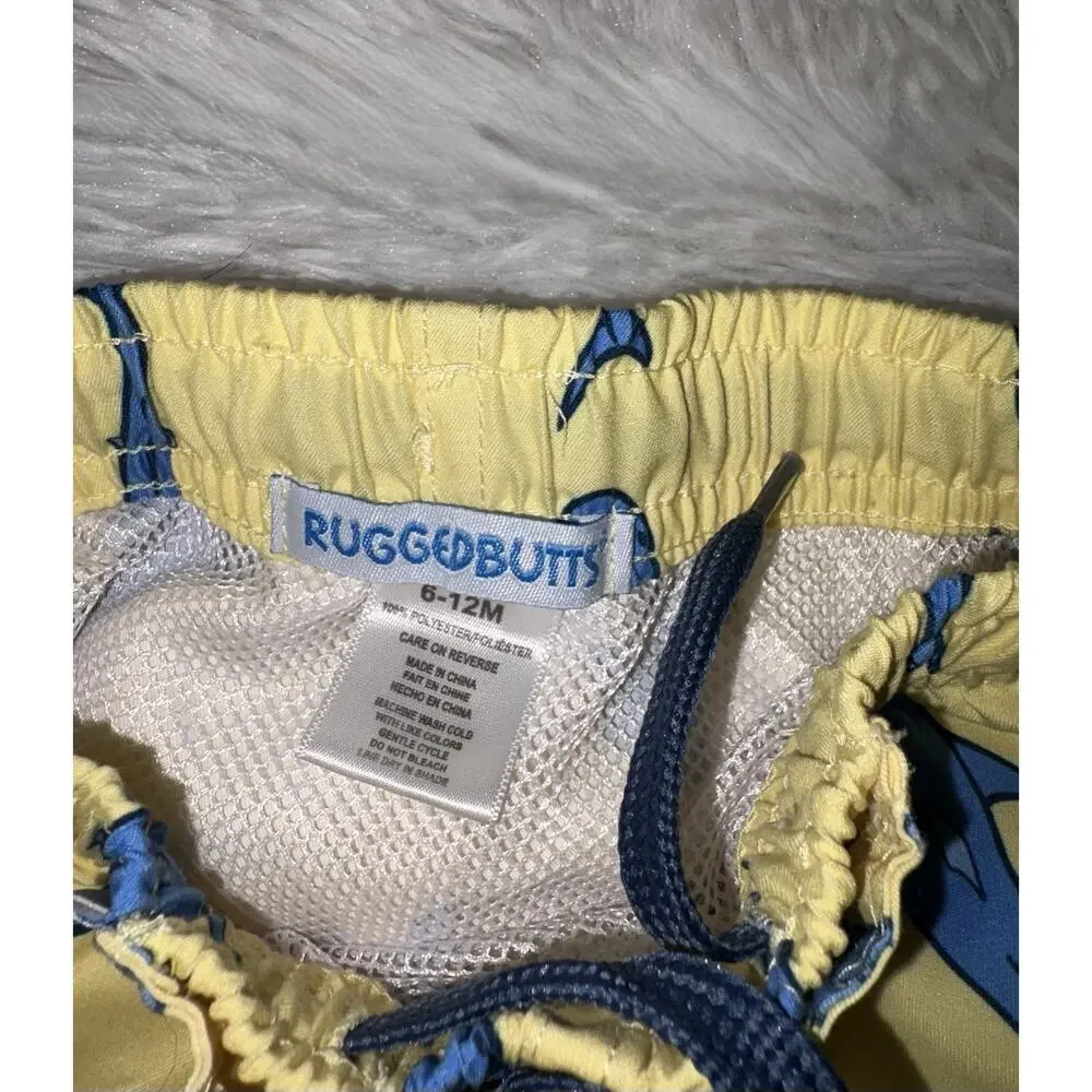 Rugged Butts Boys 6-12 Mo. Yellow Shark Swim Trunks. Cute, Exc. Cond.
